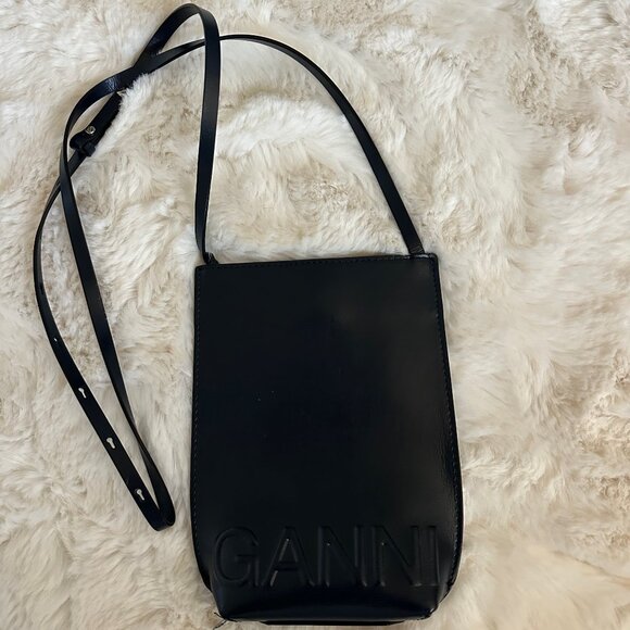 Ganni Mini Leather Crossbody Bag in Navy - Picture 2 of 4